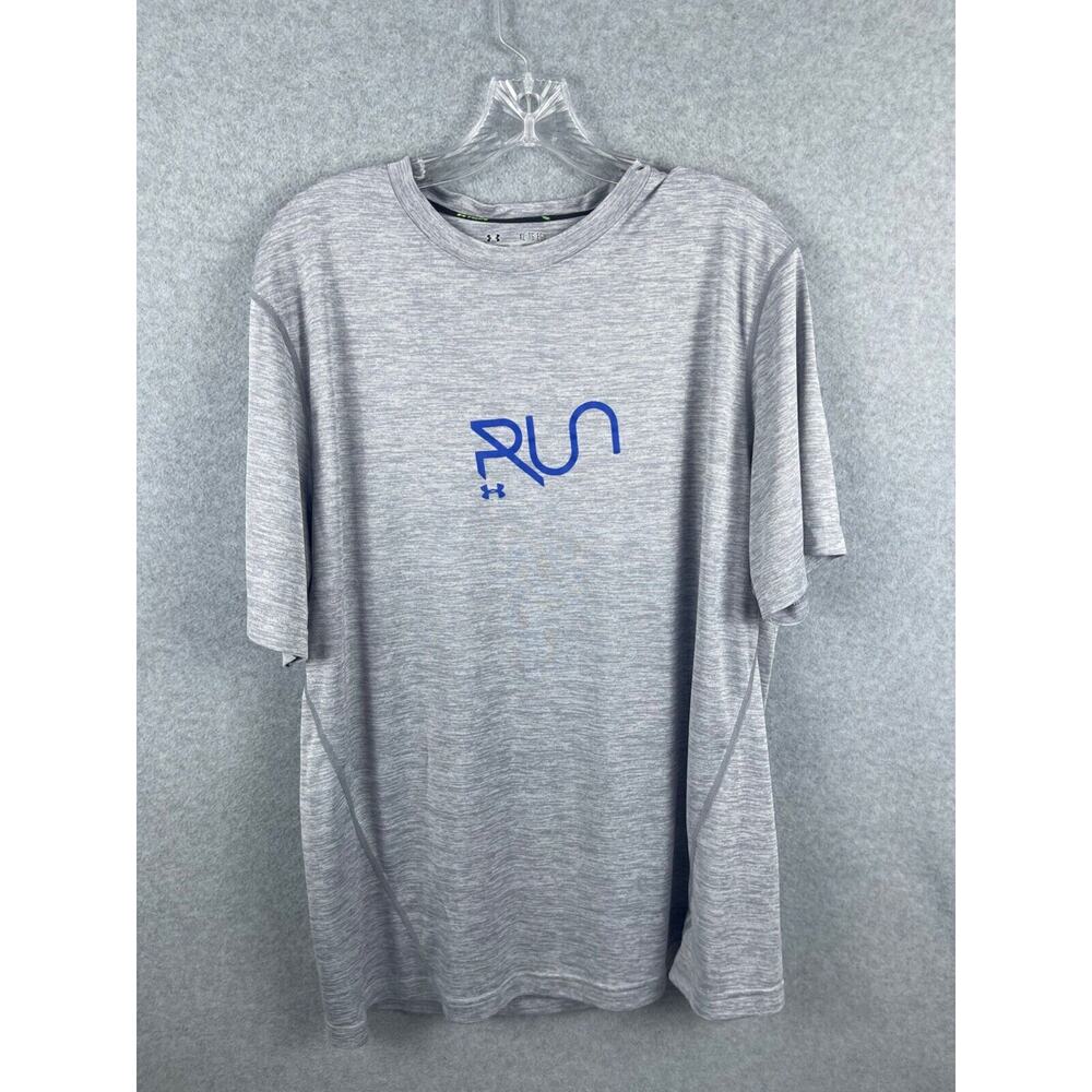 Under Armour Run Shirt‎ Men's XL Gray Short Sleeve HeatGear Fitted Performance